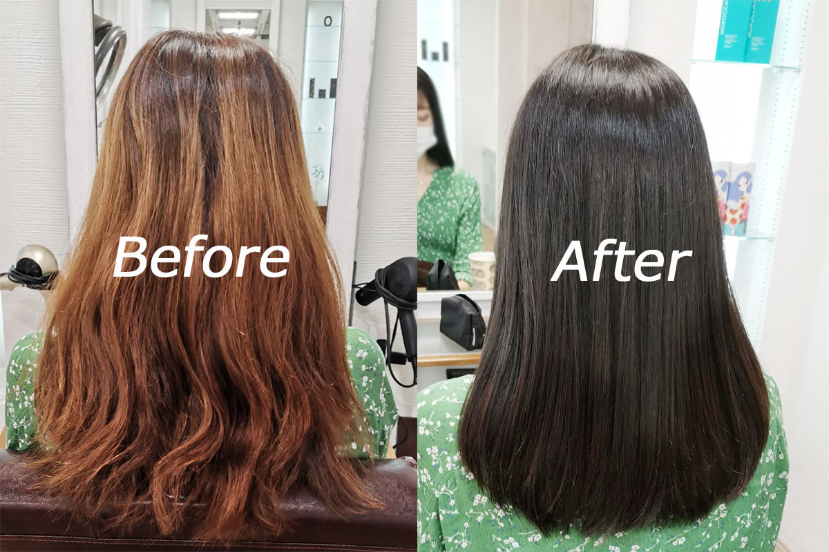 台北松山區Relaxhair日本美髮沙龍的髮改善護髮後，變的有亮度·美麗的頭髮before/after