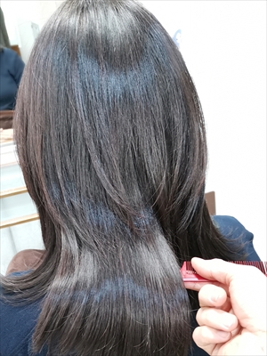 髪質改善トリートメント施術後の艶髪をの持ち上げる画像